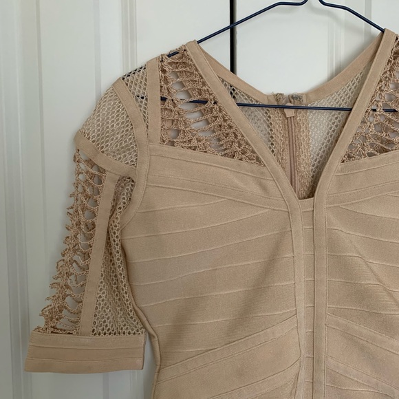 Gold Label couture beige bodycon cutout dress size Medium - Picture 2 of 10